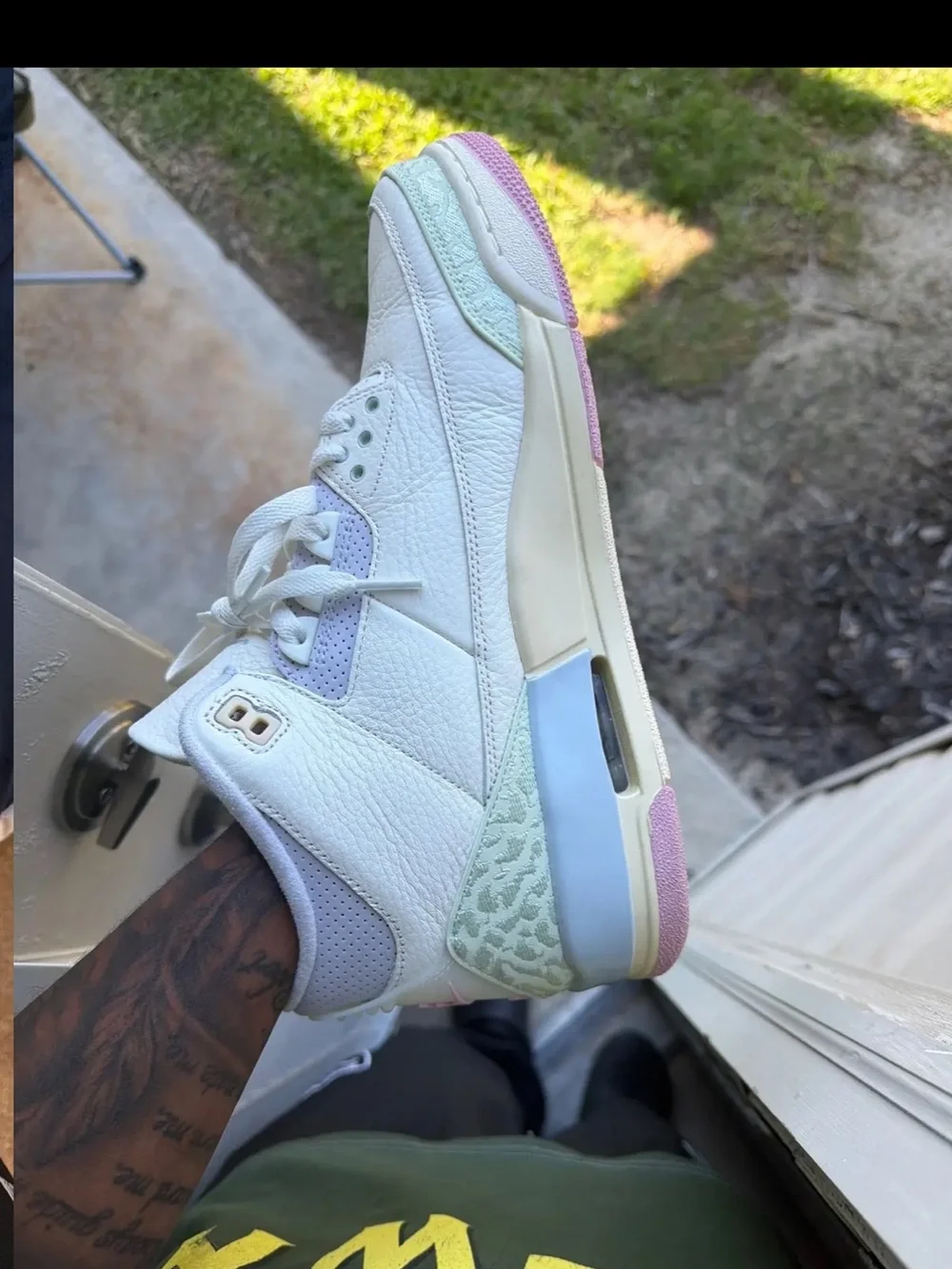 Jordan Men’s Off-White Leather Sneakers with Pastel Pink and Mint Accents